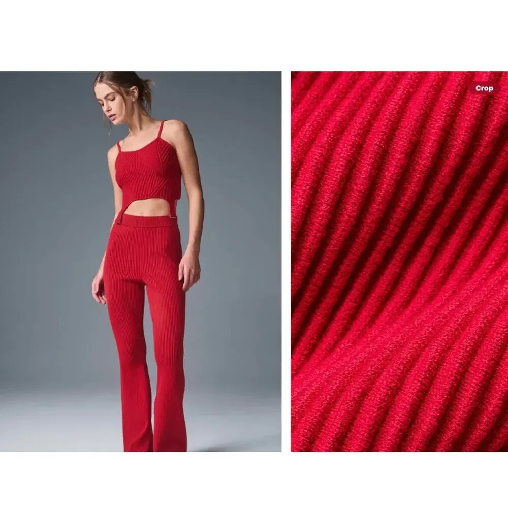 $118 alo yoga DENIM KNIT GARTER TANK in Bold Red .orig$118 Size XS